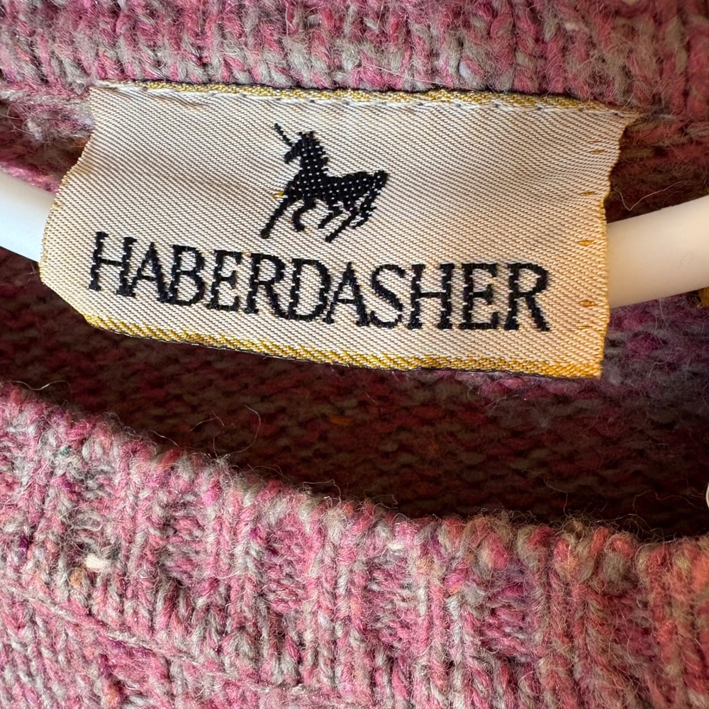 Vintage Haberdasher Tweed Cable Knit Sweater Wool Blend Mauve Large 90s‎ - Picture 4 of 6